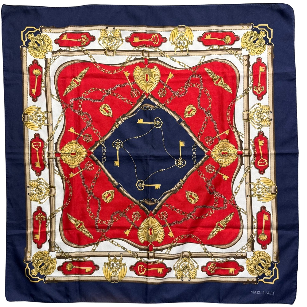 Marc Laury Scarf Womens OS Red Navy Blue Excellent Vintage Key Chain Print
